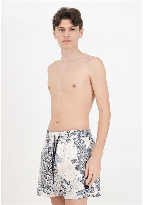 Cream men's swim shorts with tropical print IM BRIAN | BC2951FOGLIE